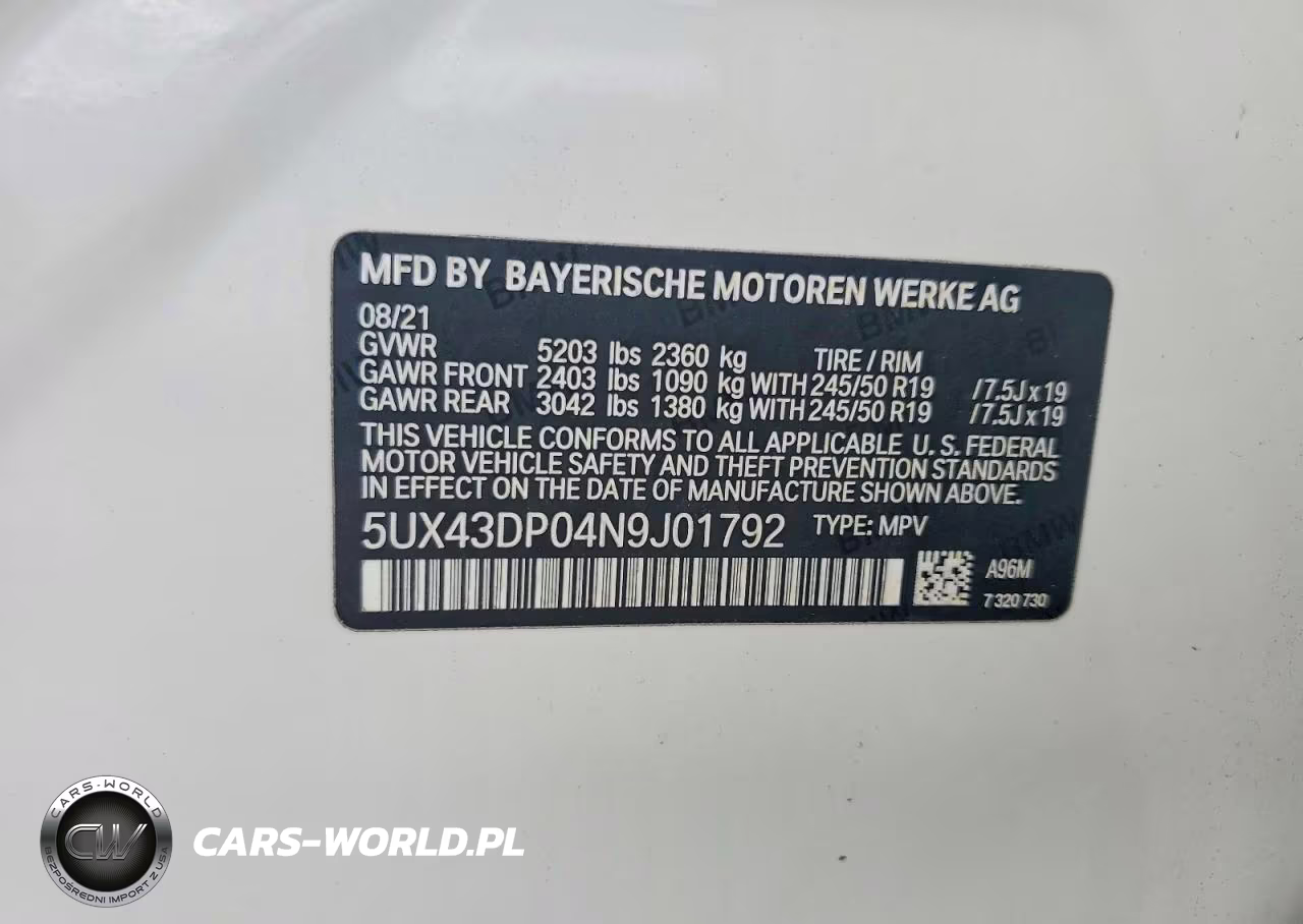 2022 BMW X3 Sdrive30I VIN:5UX43DP04N9J01792 - 13