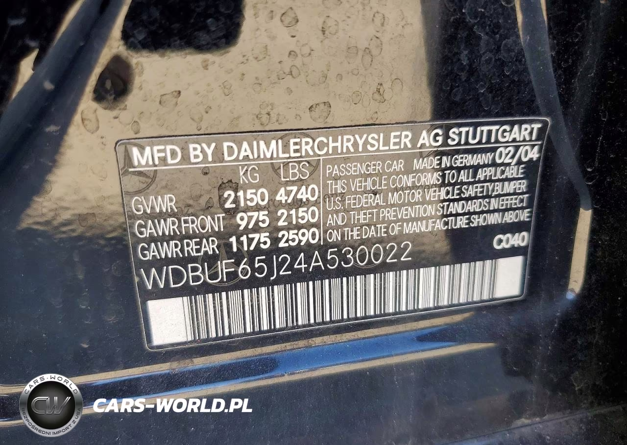 2004 Mercedes-Benz E 320 VIN:WDBUF65J24A530022 - 12