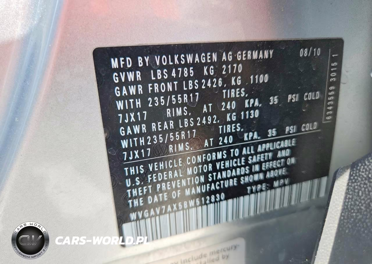 2011 Volkswagen Tiguan S VIN:WVGAV7AX5BW512830 - 13
