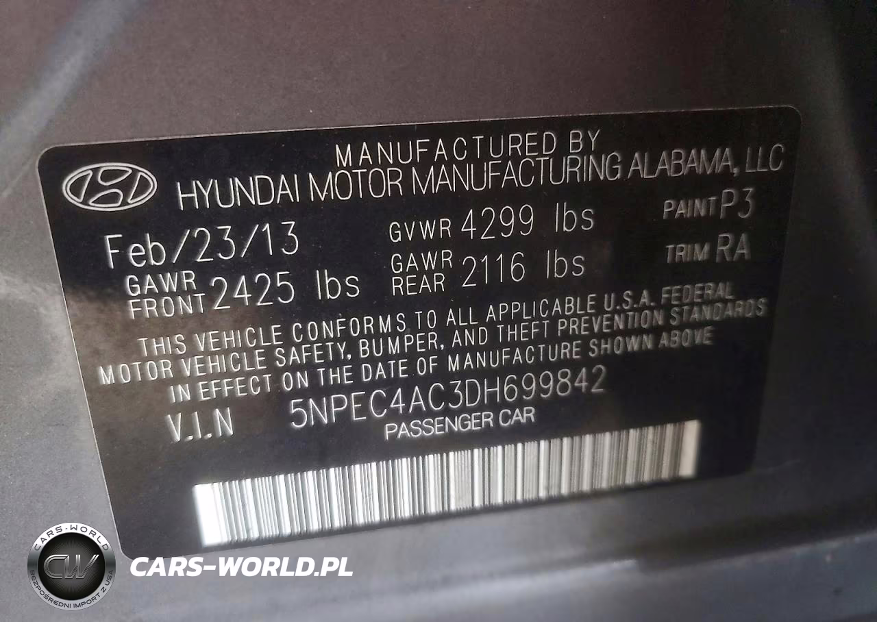 2013 Hyundai Sonata Se VIN:5NPEC4AC3DH699842 - 13