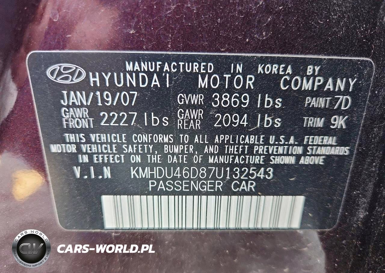 2007 Hyundai Elantra Gls VIN:KMHDU46D87U132543 - 12