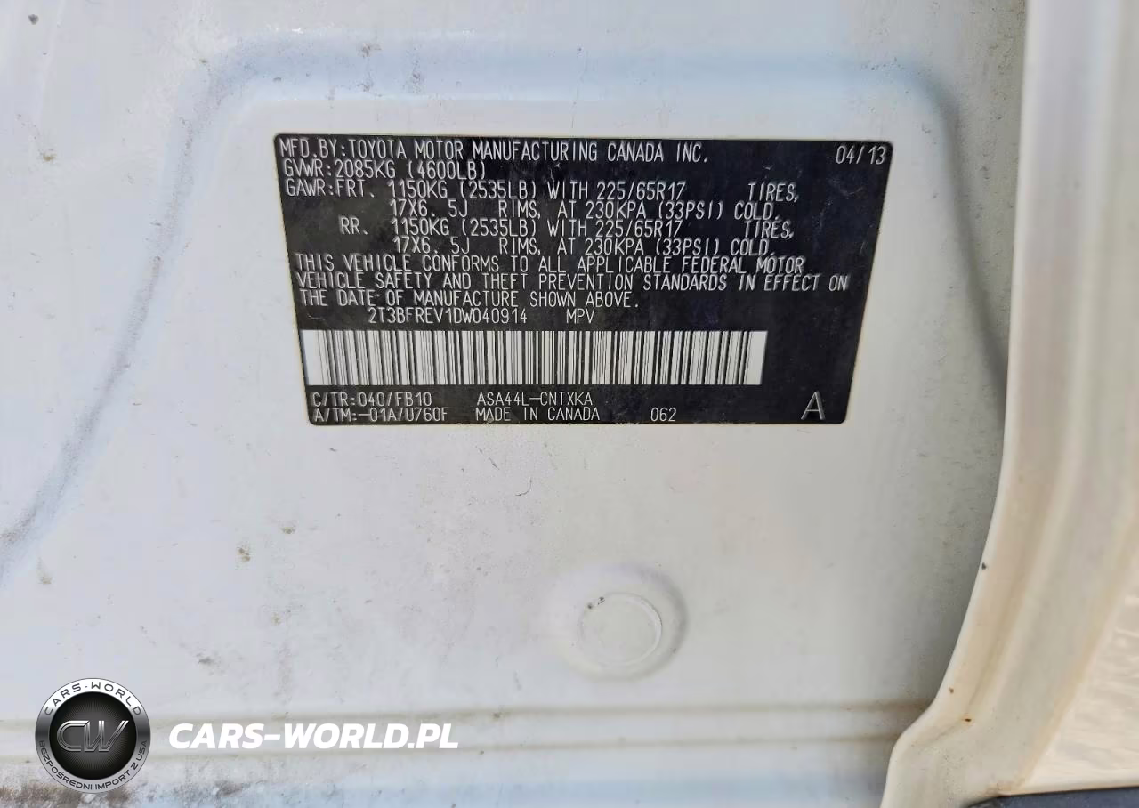 2013 Toyota Rav4 Le VIN:2T3BFREV1DW040914 - 13