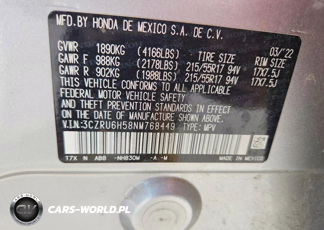 2022 Honda Hr-V Ex VIN:3CZRU6H58NM768449 - 12
