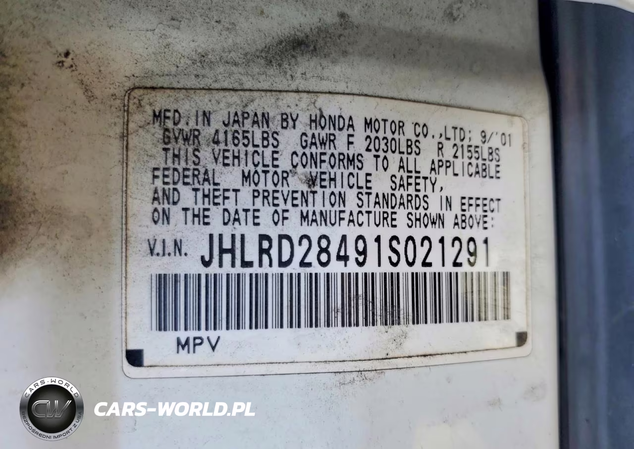 2001 Honda Cr-V Lx VIN:JHLRD28491S021291 - 13