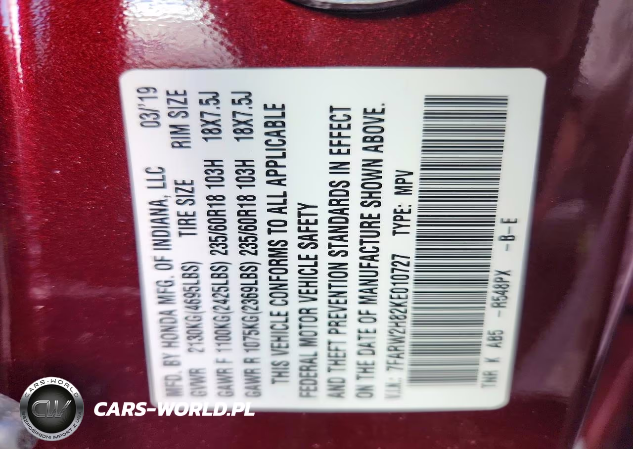 2019 Honda Cr-V Exl VIN:7FARW2H82KE010727 - 13