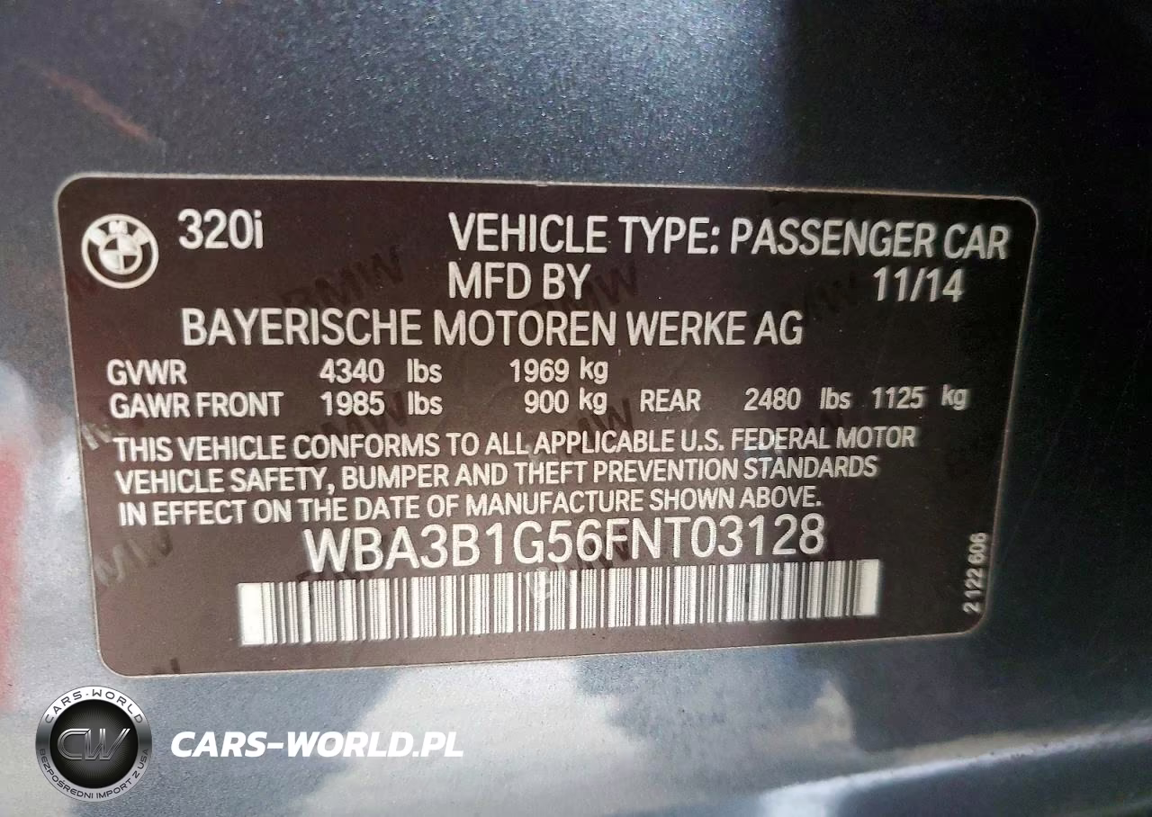 2015 BMW 320 I VIN:WBA3B1G56FNT03128 - 12