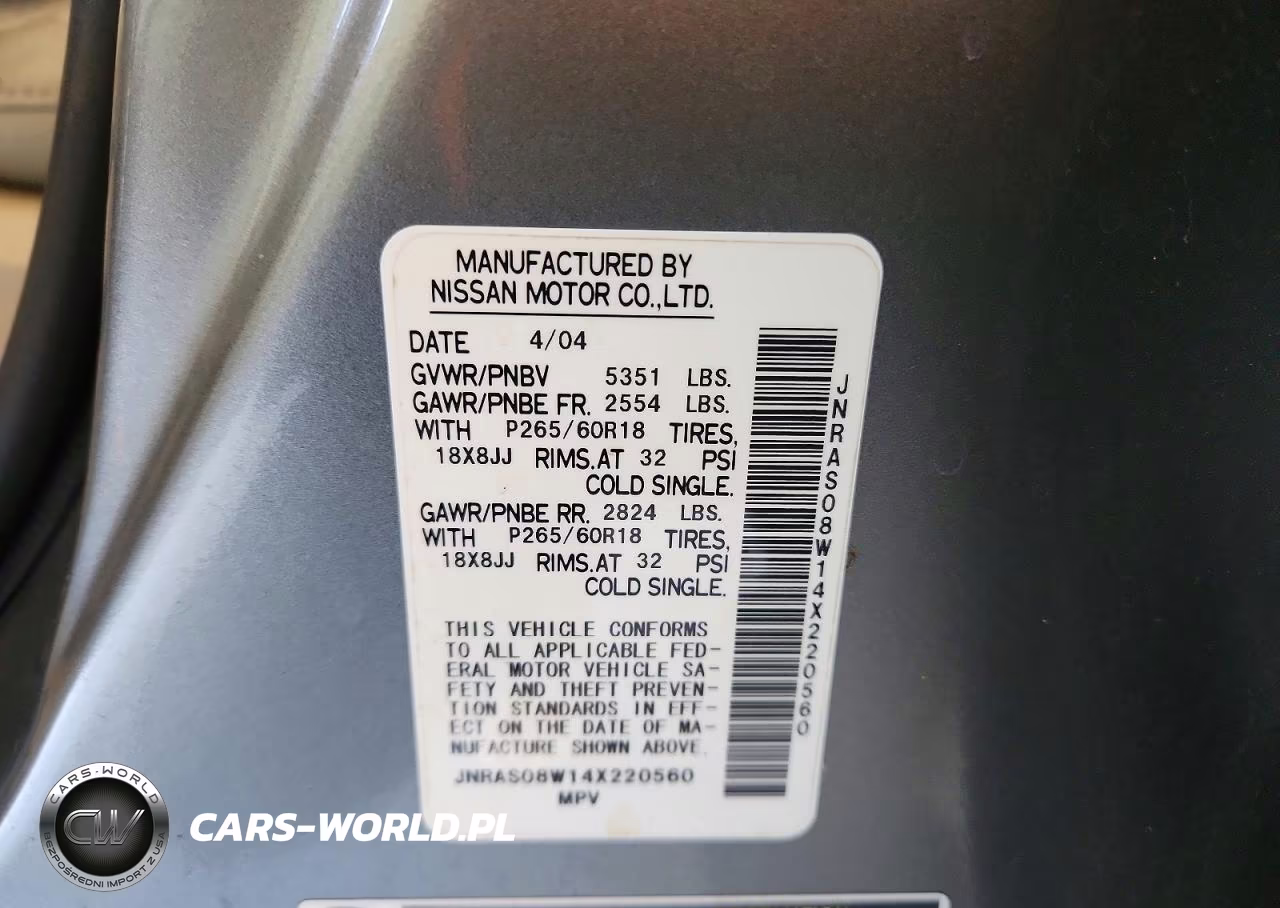2004 Infiniti Fx35 Base VIN:JNRAS08W14X220560 - 13