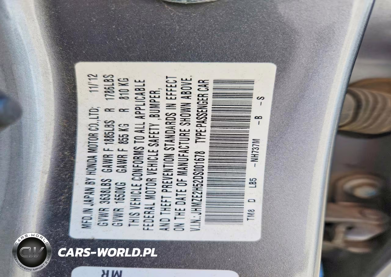 2013 Honda Insight Lx VIN:JHMZE2H52DS001678 - 12