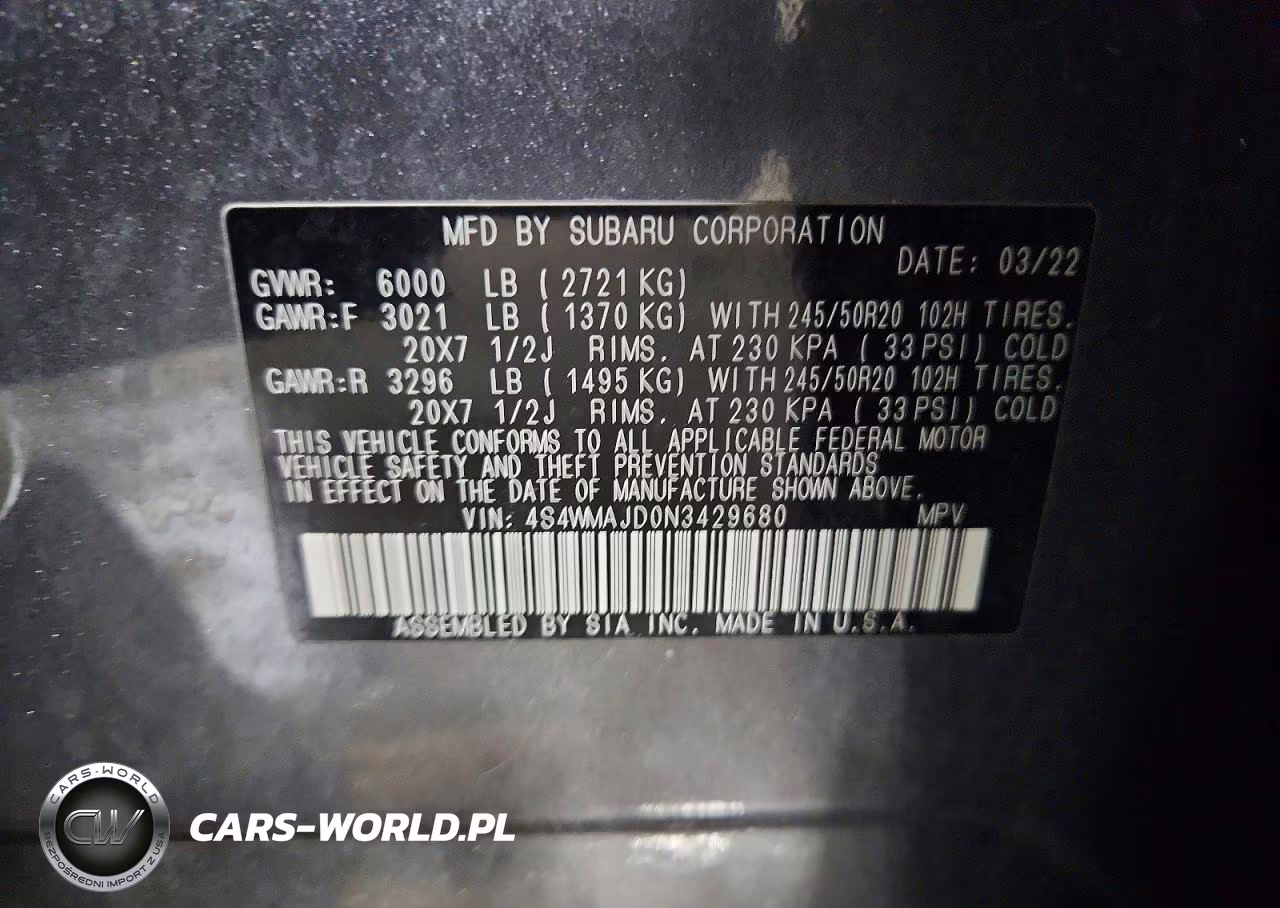 2022 Subaru Ascent Onyx Edition VIN:4S4WMAJD0N3429680 - 13