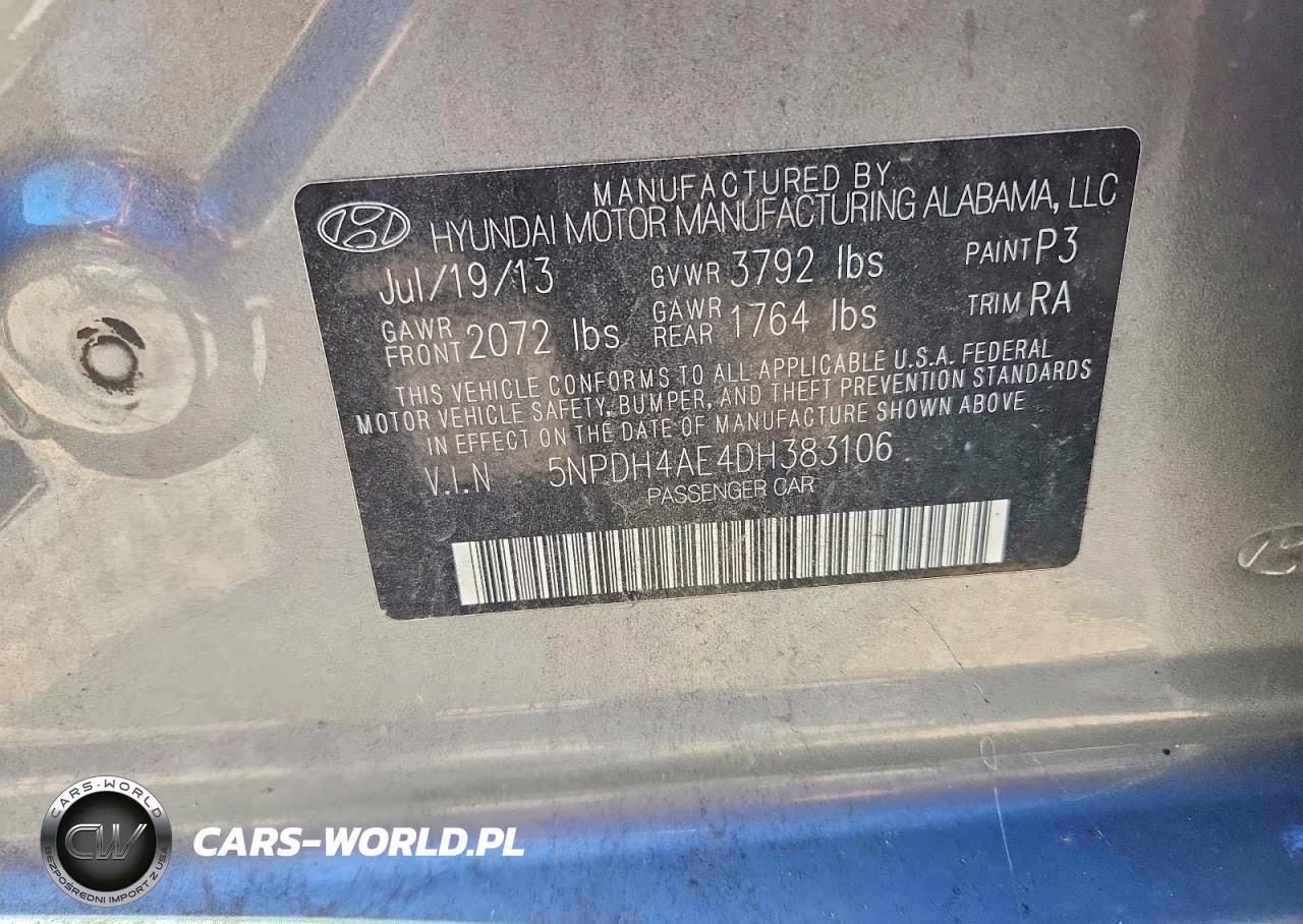 2013 Hyundai Elantra Limited VIN:5NPDH4AE4DH383106 - 12