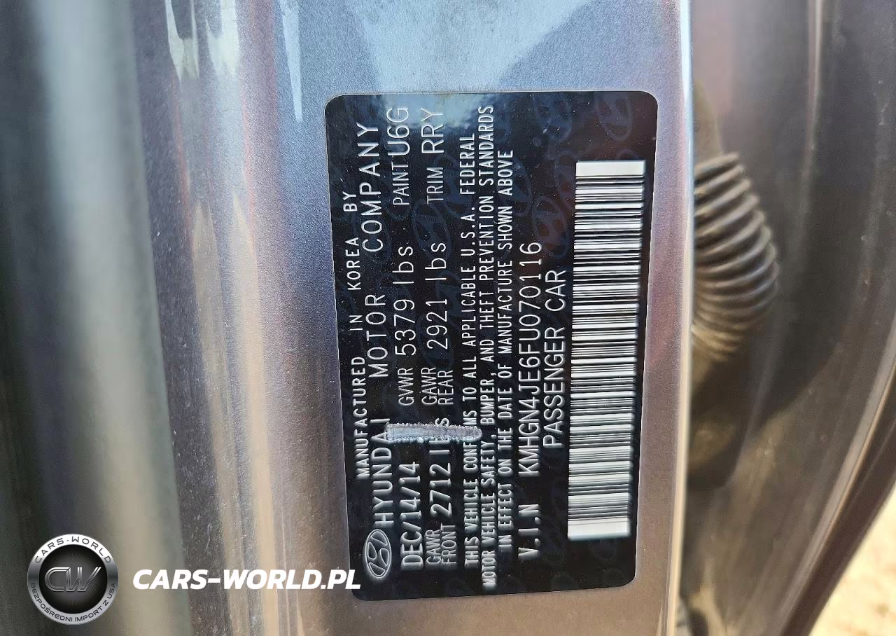 2015 Hyundai Genesis 3.8L VIN:KMHGN4JE6FU070116 - 12