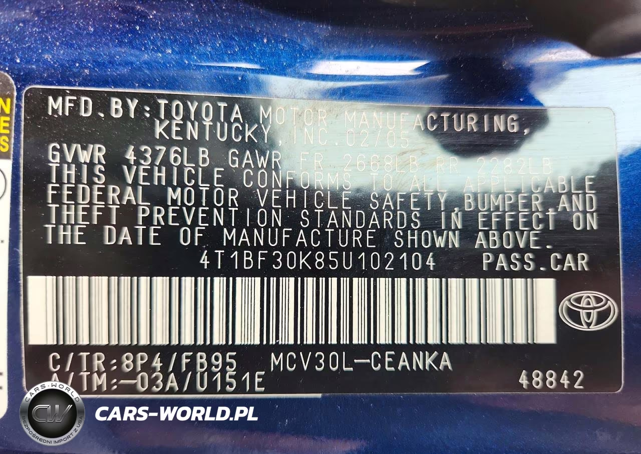 2005 Toyota Camry Le V6 VIN:4T1BF30K85U102104 - 12