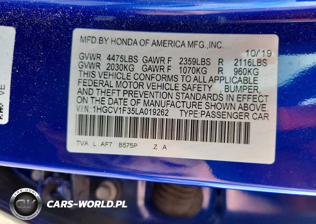 2020 Honda Accord Sport VIN:1HGCV1F35LA019262 - 12