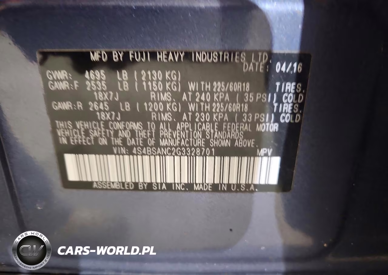 2016 Subaru Outback 2.5I Limited VIN:4S4BSANC2G3328701 - 14
