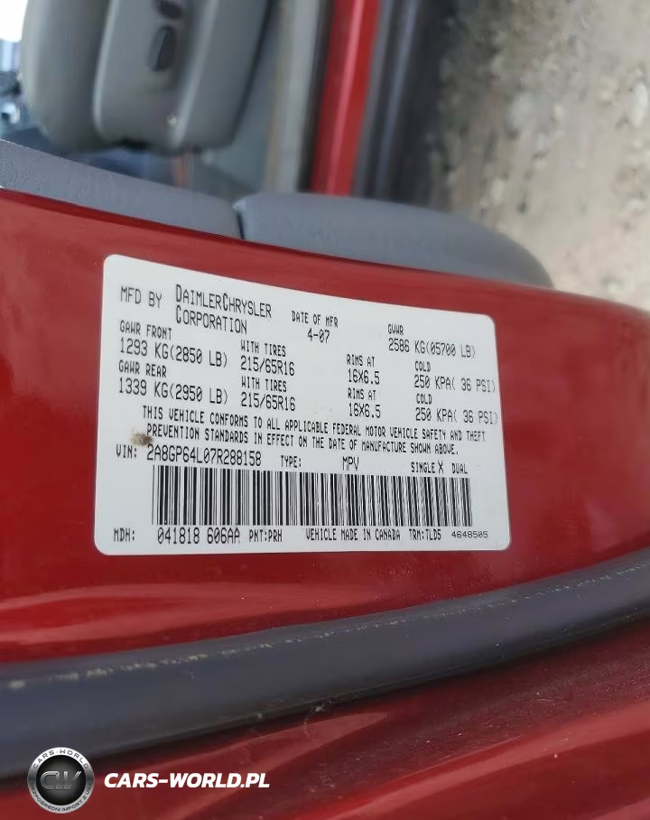2007 Chrysler Town & Country Limited VIN:2A8GP64L07R288158 - 13