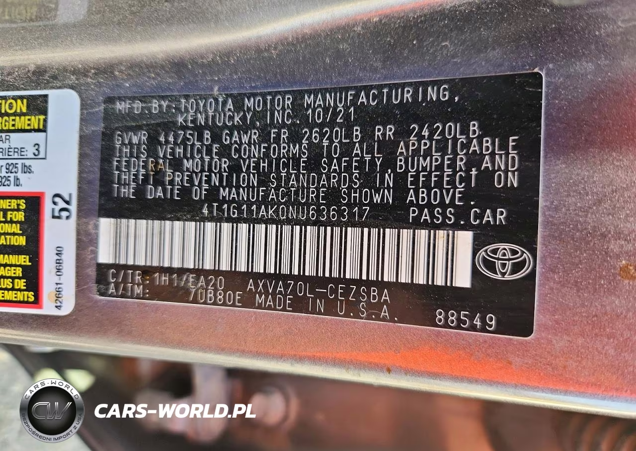2022 Toyota Camry Se VIN:4T1G11AK0NU636317 - 13