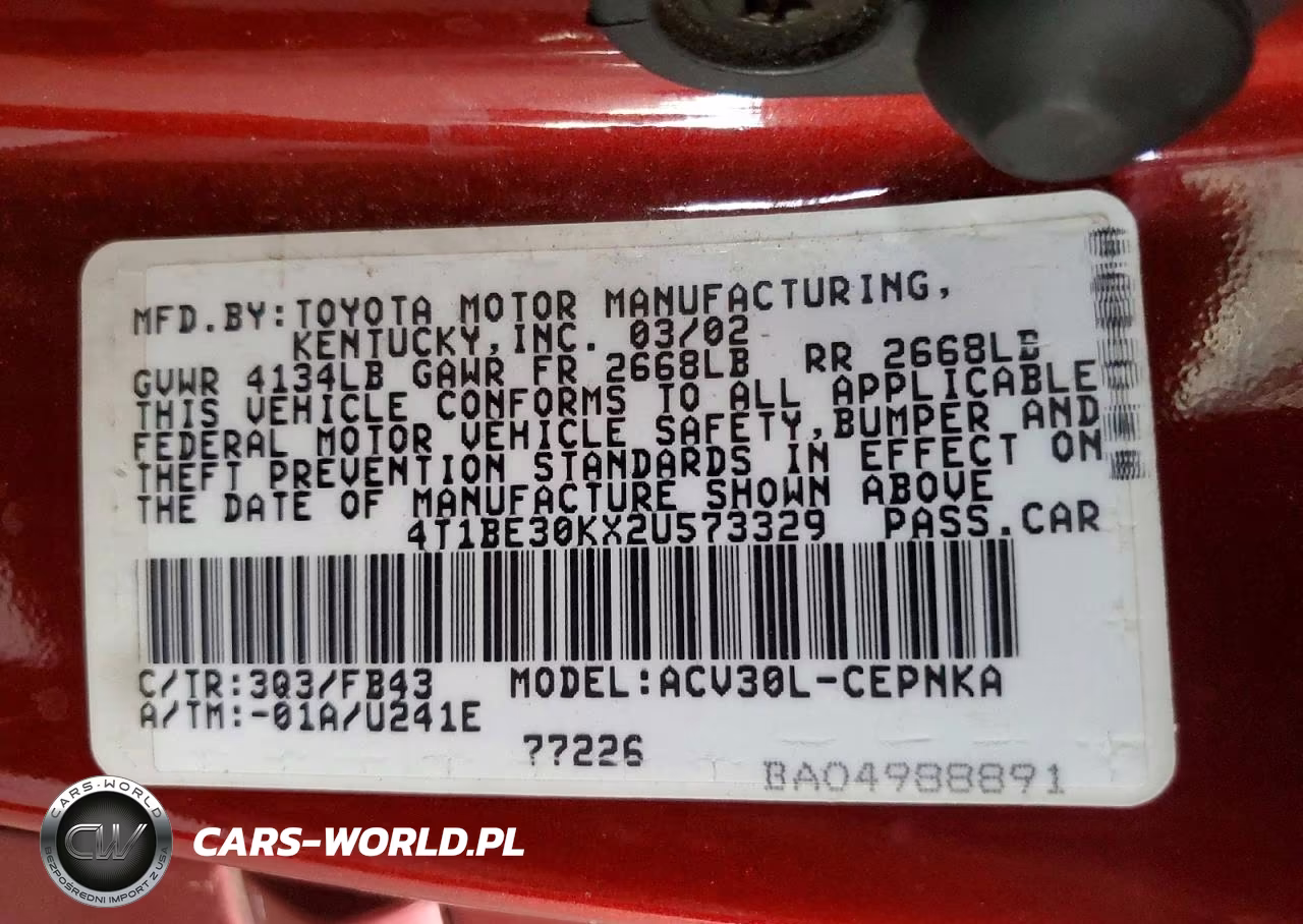 2002 Toyota Camry Le VIN:4T1BE30KX2U573329 - 12