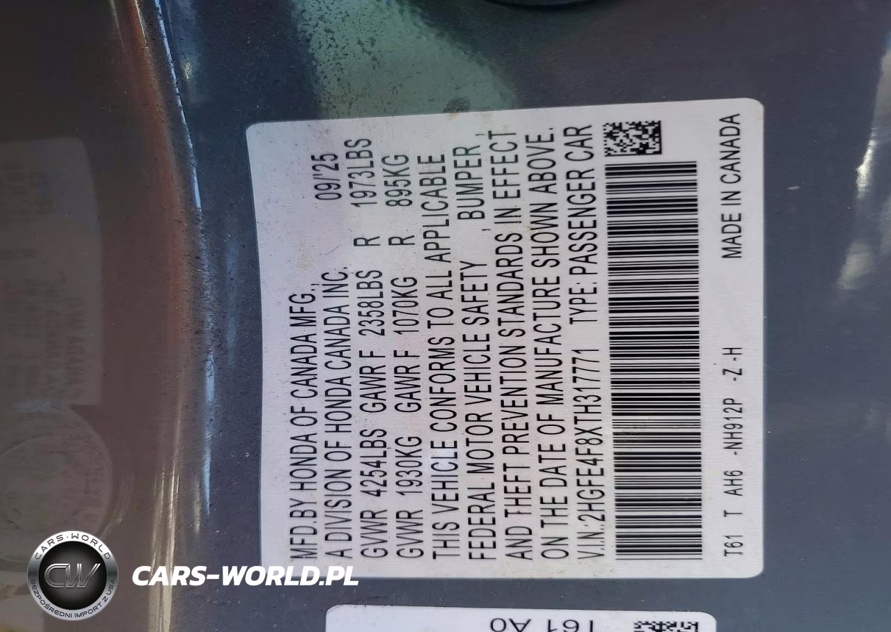2026 Honda Civic Sport VIN:2HGFE4F8XTH317771 - 12