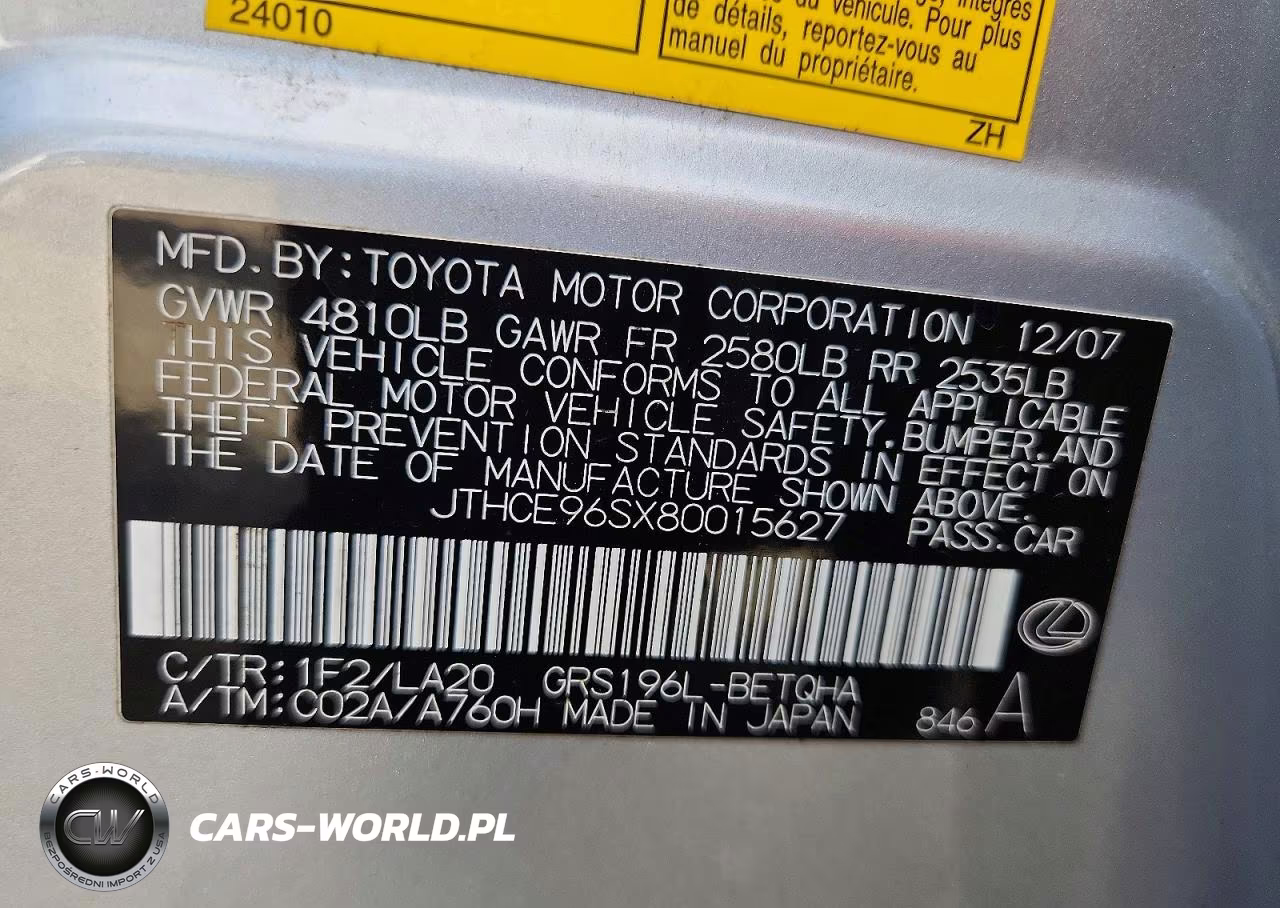 2008 Lexus Gs 350 VIN:JTHCE96SX80015627 - 12