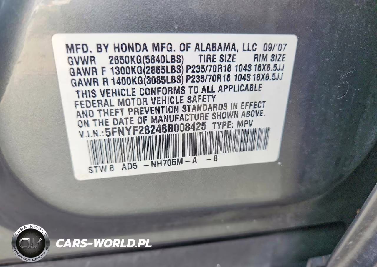 2008 Honda Pilot Vp VIN:5FNYF28248B008425 - 13