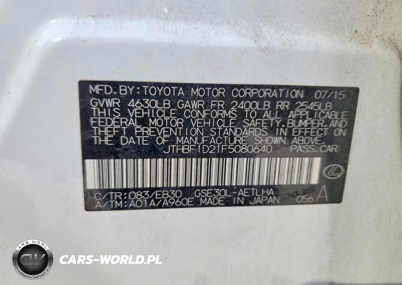 2015 Lexus Is 250 VIN:JTHBF1D21F5080640 - 12
