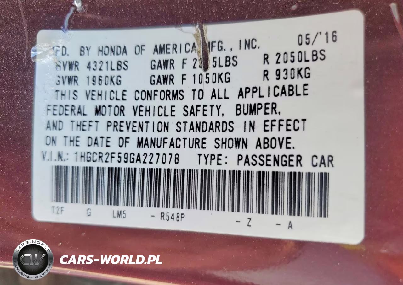2016 Honda Accord Sport VIN:1HGCR2F59GA227078 - 12