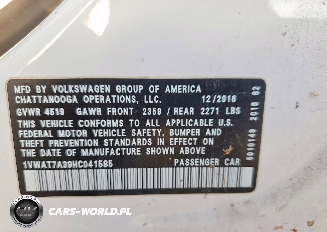 2017 Volkswagen Passat S VIN:1VWAT7A39HC041585 - 13