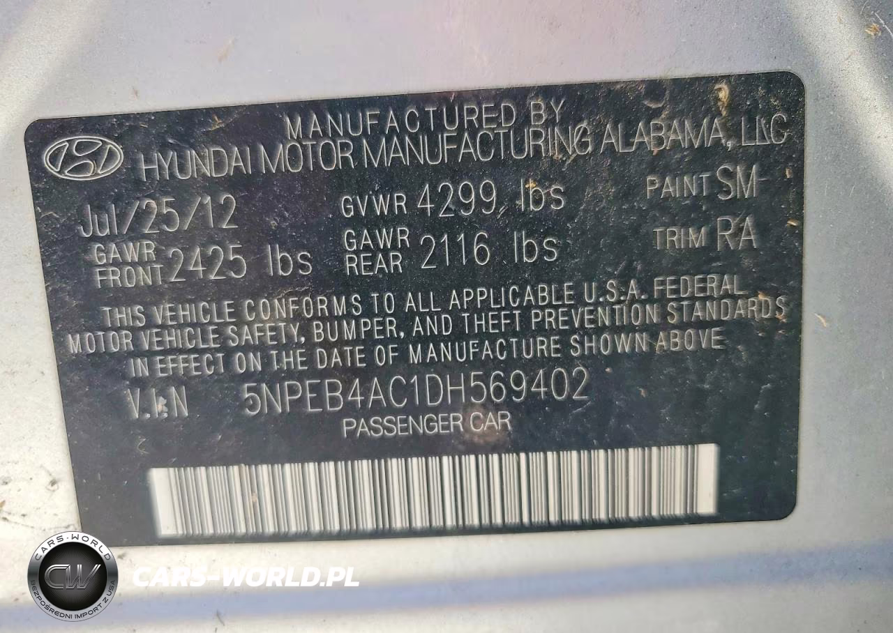 2013 Hyundai Sonata Gls VIN:5NPEB4AC1DH569402 - 13