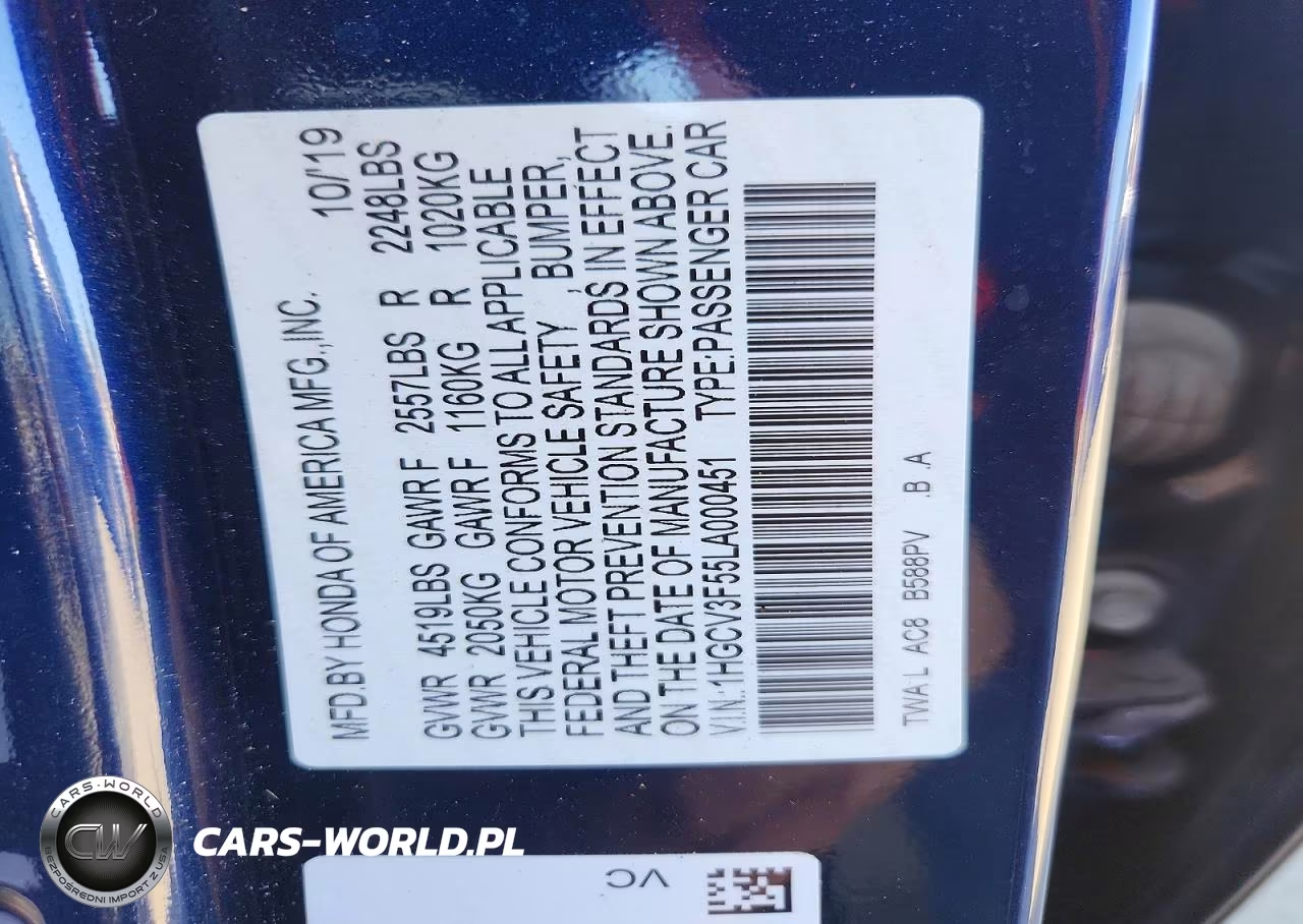 2020 Honda Accord Hybrid Exl VIN:1HGCV3F55LA000451 - 12
