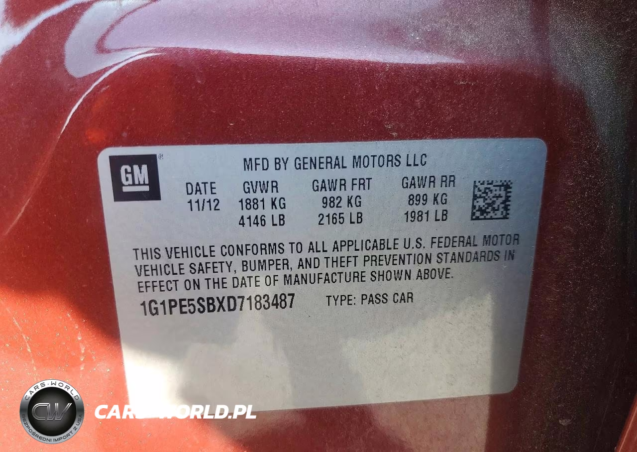 2013 Chevrolet Cruze Lt VIN:1G1PE5SBXD7183487 - 12