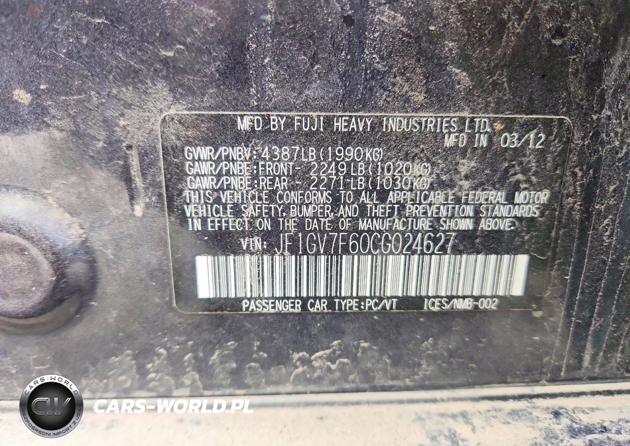 2012 Subaru Impreza Wrx VIN:JF1GV7F60CG024627 - 12