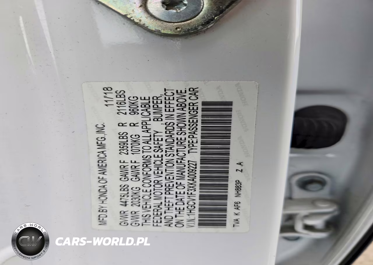 2019 Honda Accord Sport VIN:1HGCV1F3XKA009227 - 13