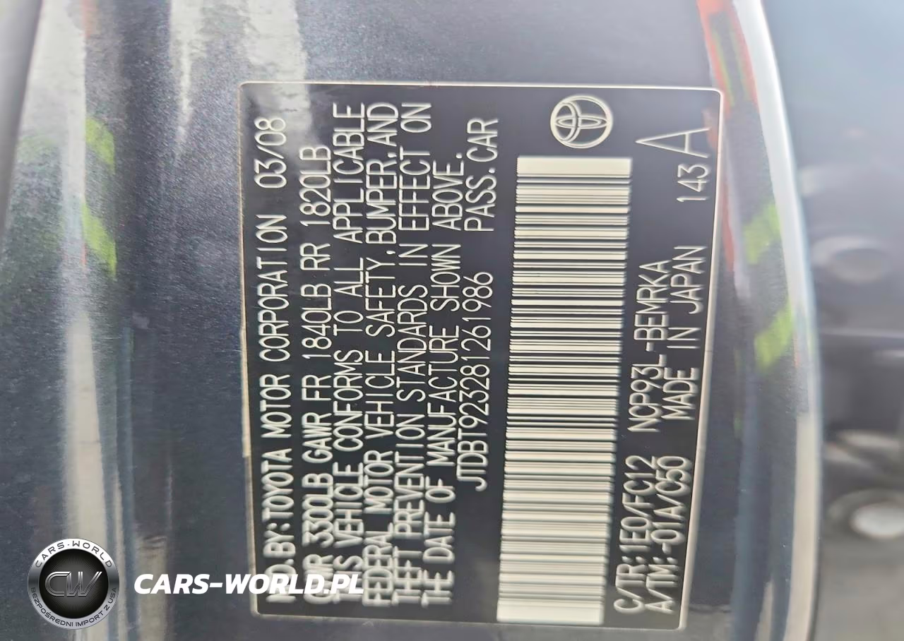 2008 Toyota Yaris Base VIN:JTDBT923281261986 - 12