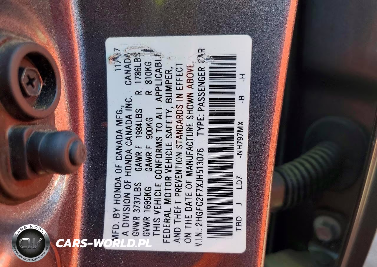 2018 Honda Civic Ex VIN:2HGFC2F7XJH513076 - 13