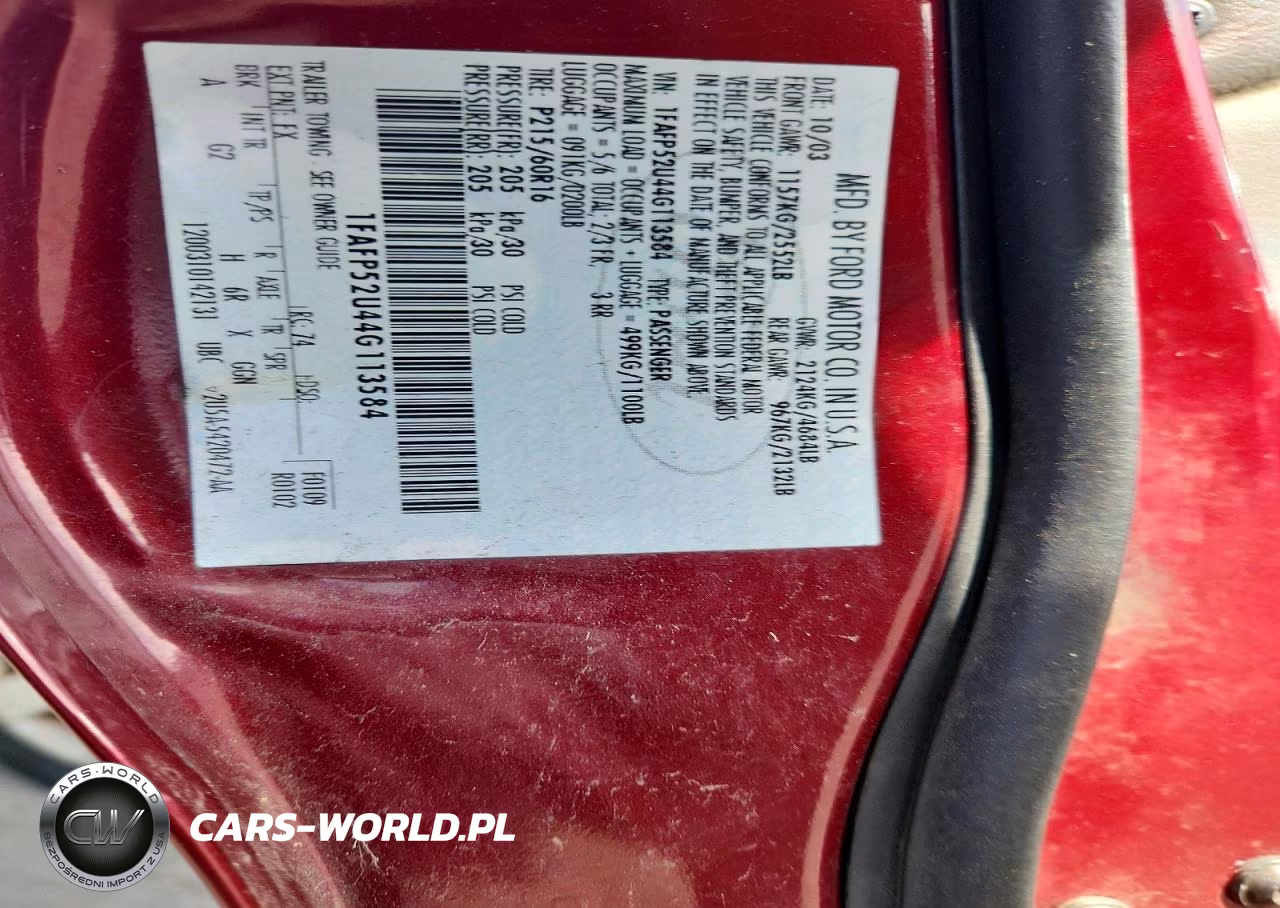 2004 Ford Taurus Lx VIN:1FAFP52U44G113584 - 12