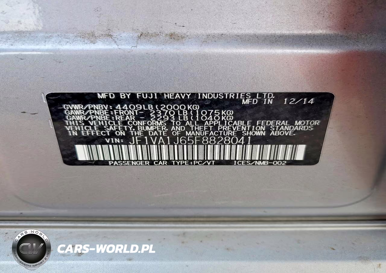 2015 Subaru Wrx Limited VIN:JF1VA1J65F8828041 - 12