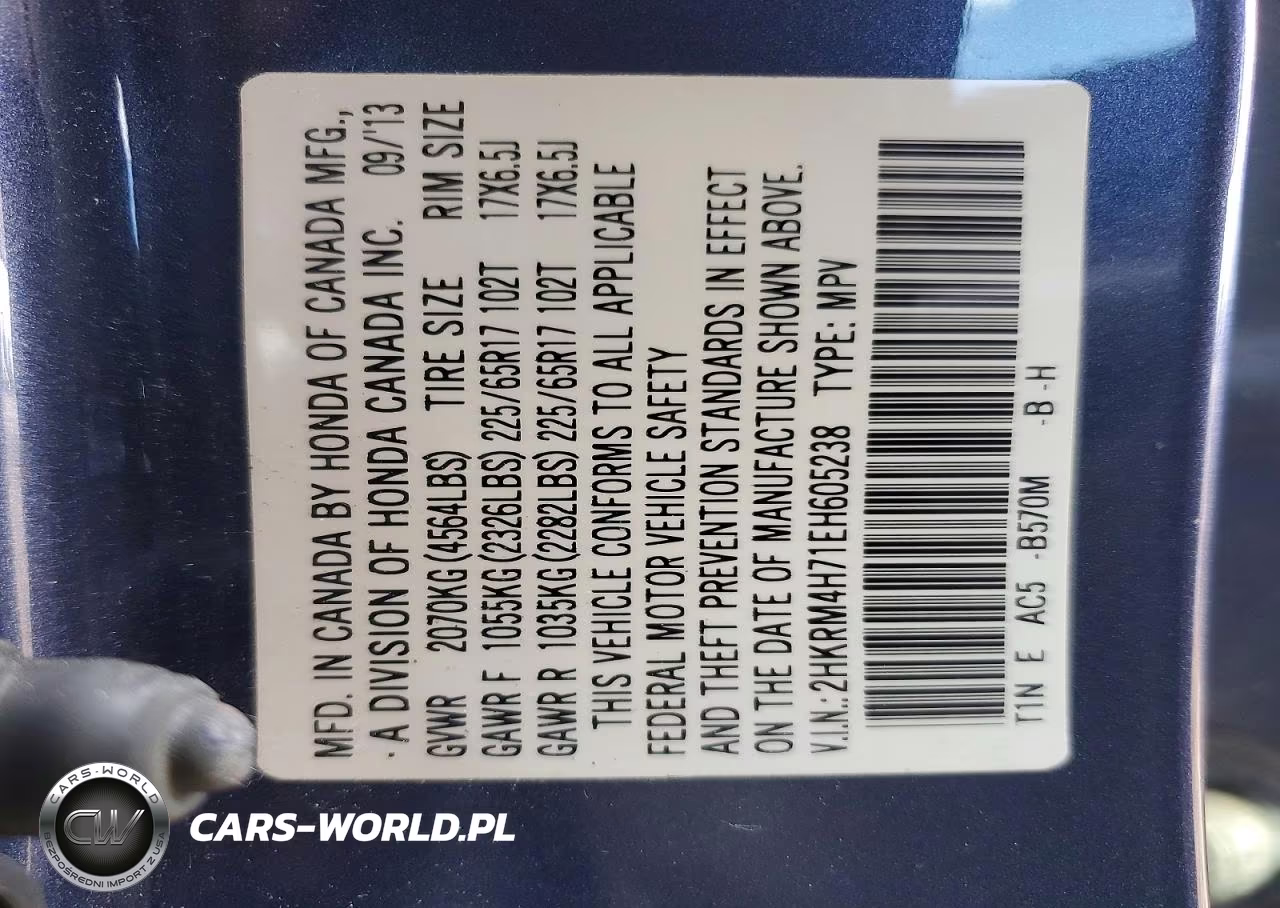 2014 Honda Cr-V Exl VIN:2HKRM4H71EH605238 - 13