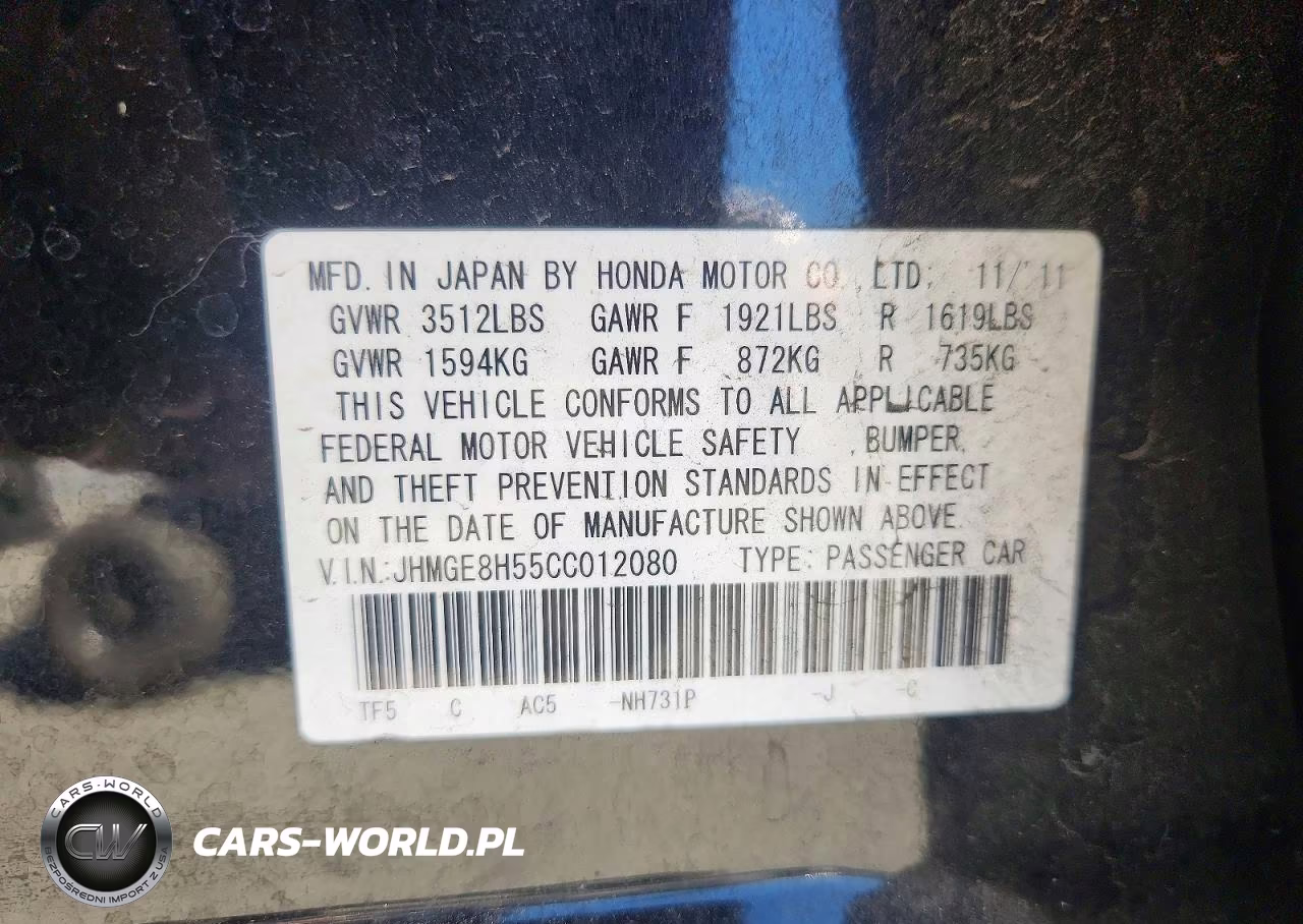 2012 Honda Fit Sport VIN:JHMGE8H55CC012080 - 12