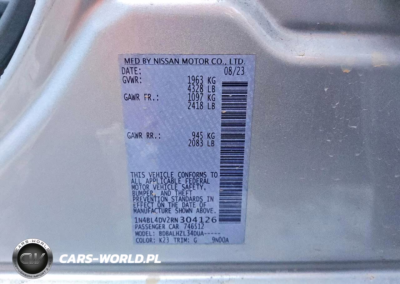 2024 Nissan Altima Sv VIN:1N4BL4DV2RN304126 - 12