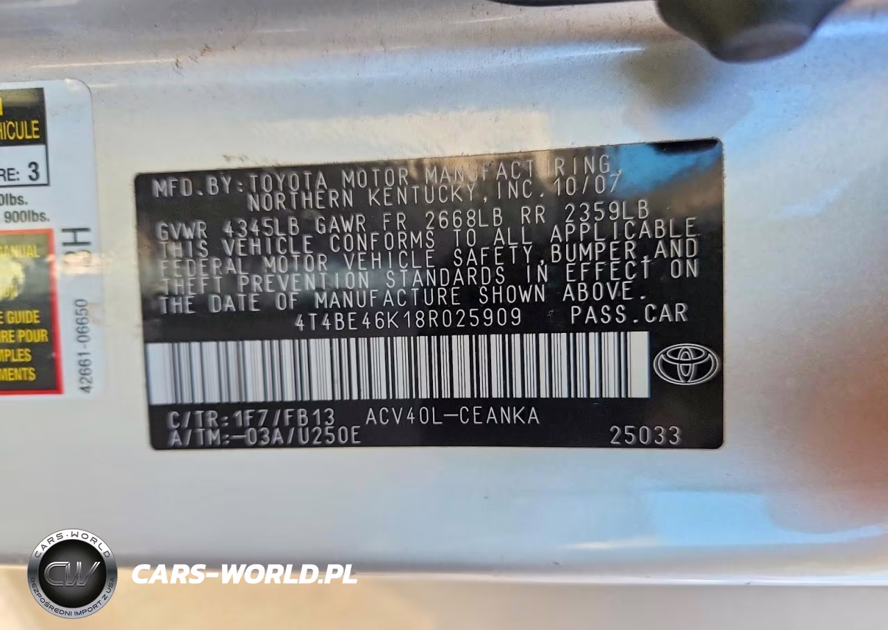 2008 Toyota Camry Le VIN:4T4BE46K18R025909 - 12