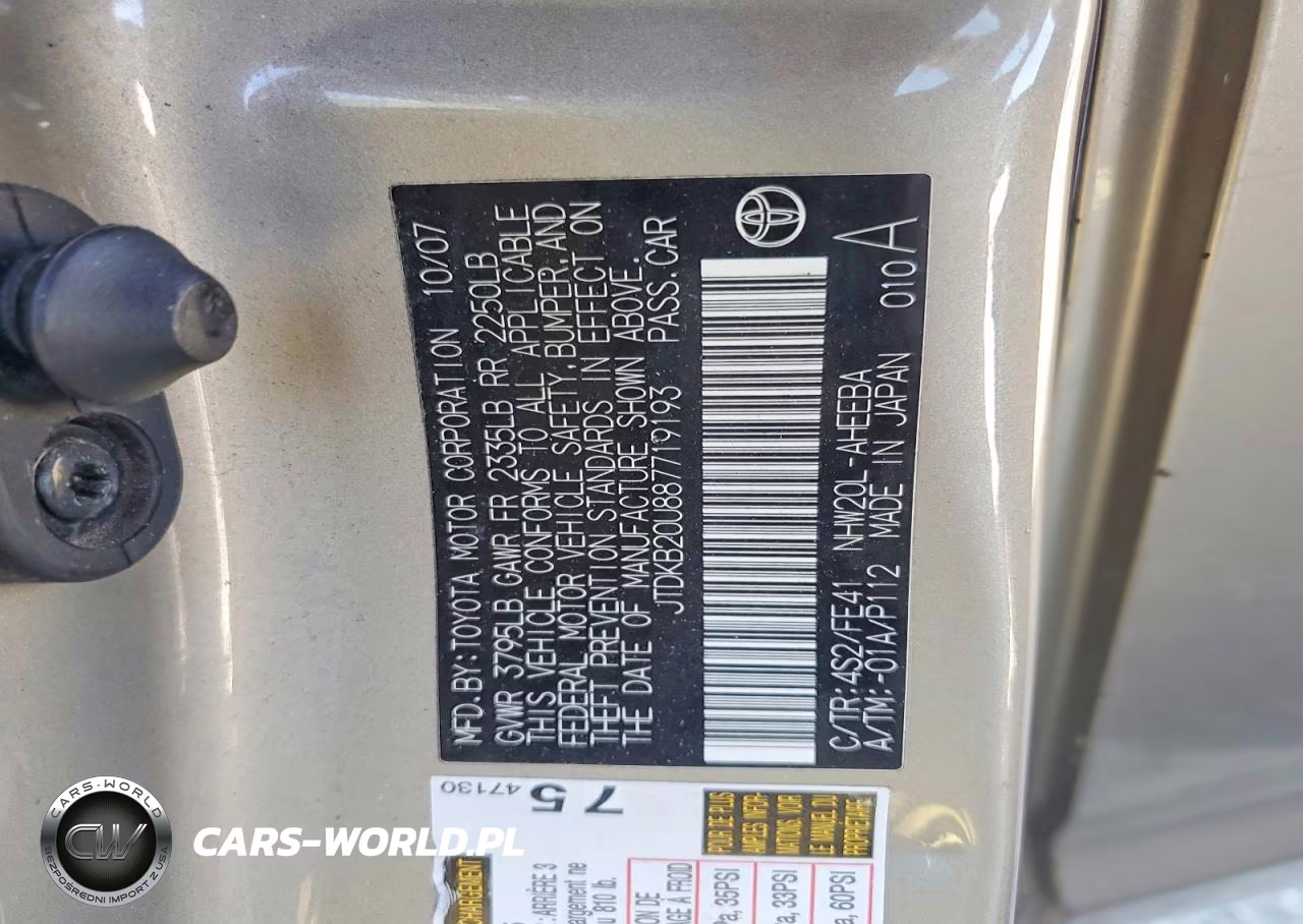 2008 TOYOTA PRIUS VIN:JTDKB20U887719193 - 12