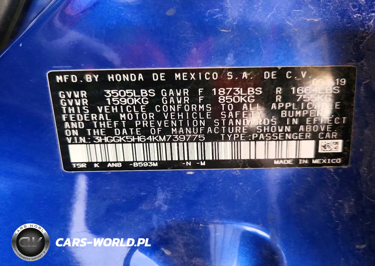 2019 Honda Fit Sport VIN:3HGGK5H64KM739775 - 12