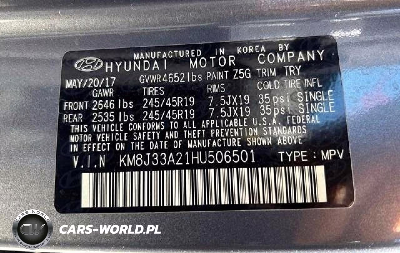 2017 Hyundai Tucson Night VIN:KM8J33A21HU506501 - 10