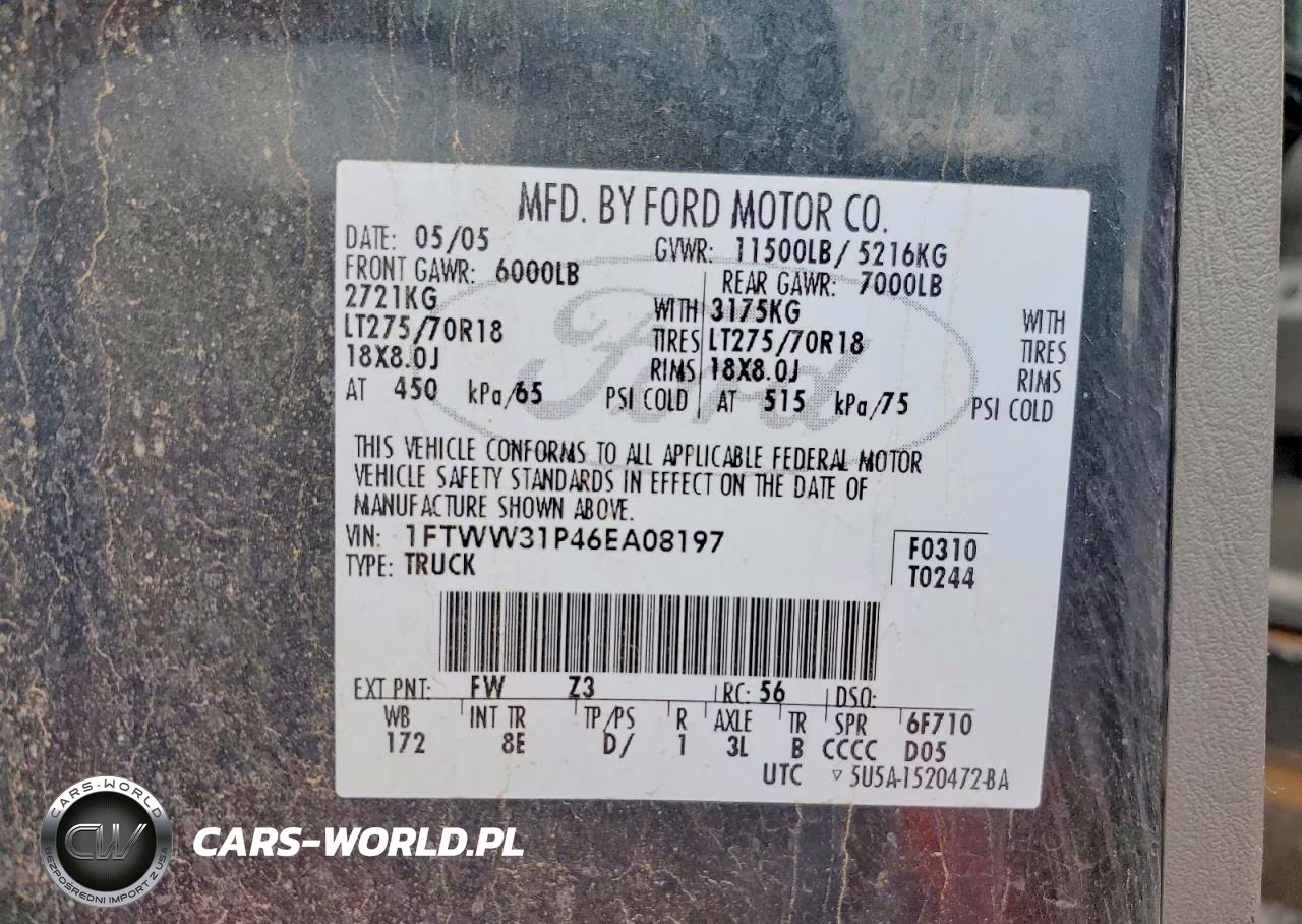 2006 Ford F350 Srw Super Duty VIN:1FTWW31P46EA08197 - 12
