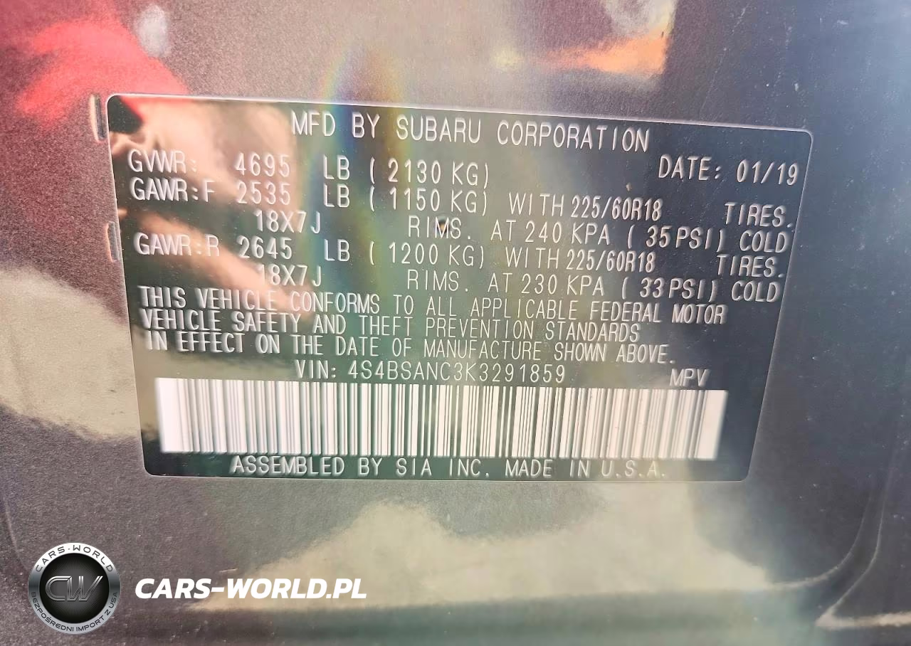 2019 Subaru Outback 2.5I Limited VIN:4S4BSANC3K3291859 - 12