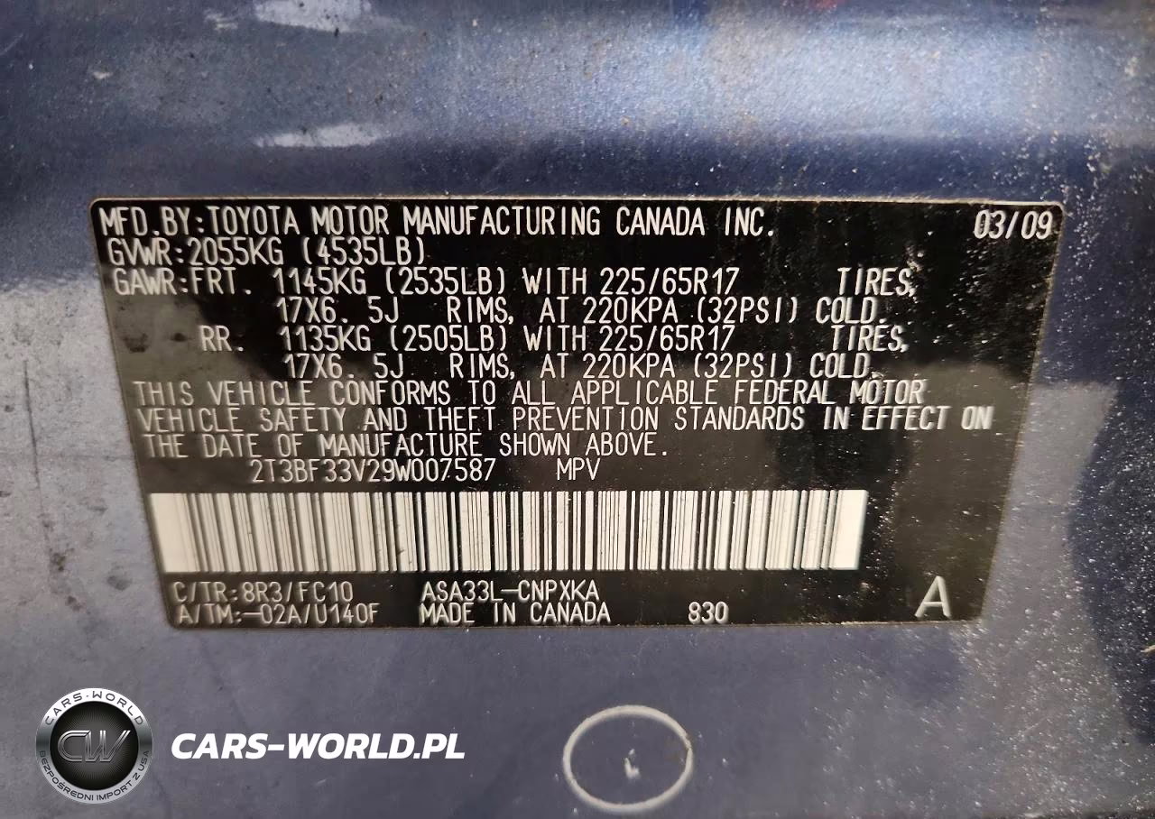2009 Toyota Rav4 Base VIN:2T3BF33V29W007587 - 12