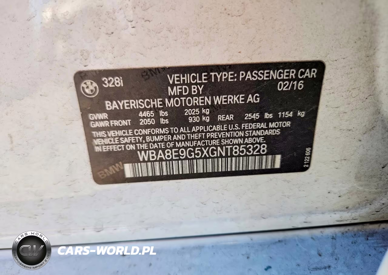 2016 BMW 328 I Sulev VIN:WBA8E9G5XGNT85328 - 12