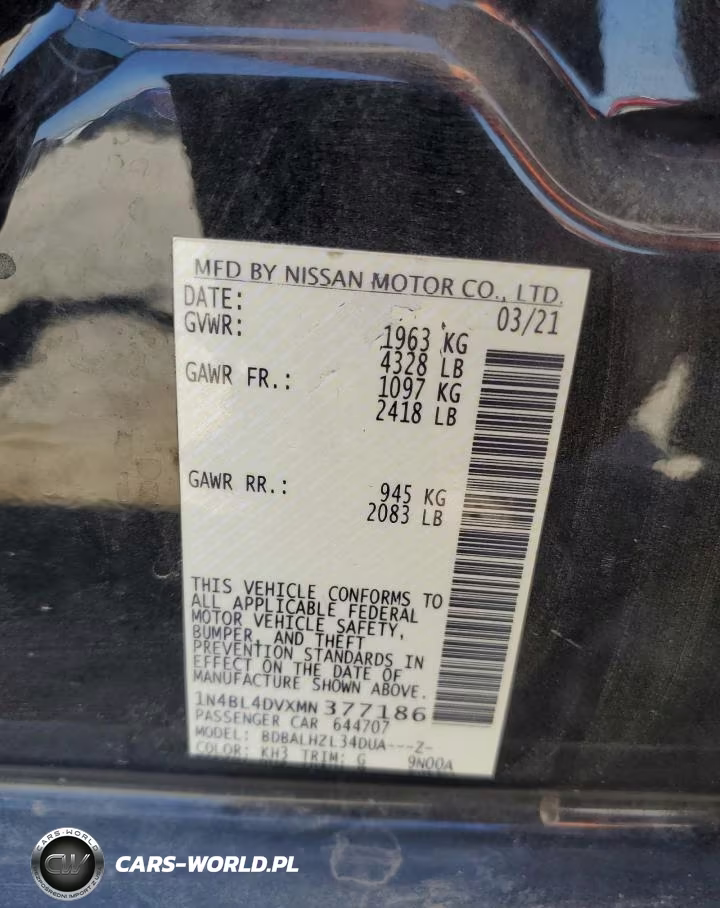 2021 Nissan Altima Sv VIN:1N4BL4DVXMN377186 - 13