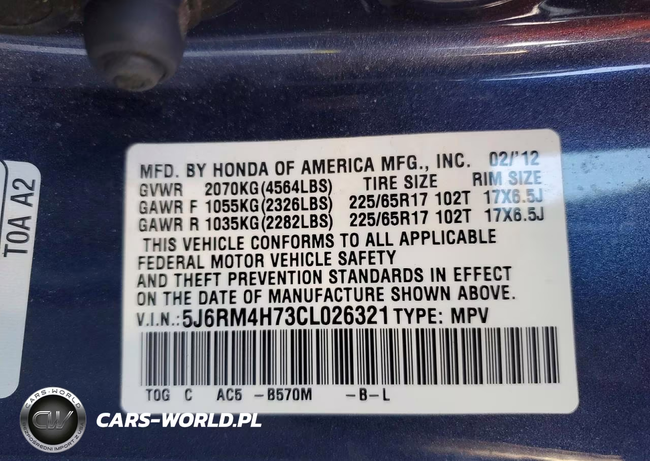 2012 Honda Cr-V Exl VIN:5J6RM4H73CL026321 - 13