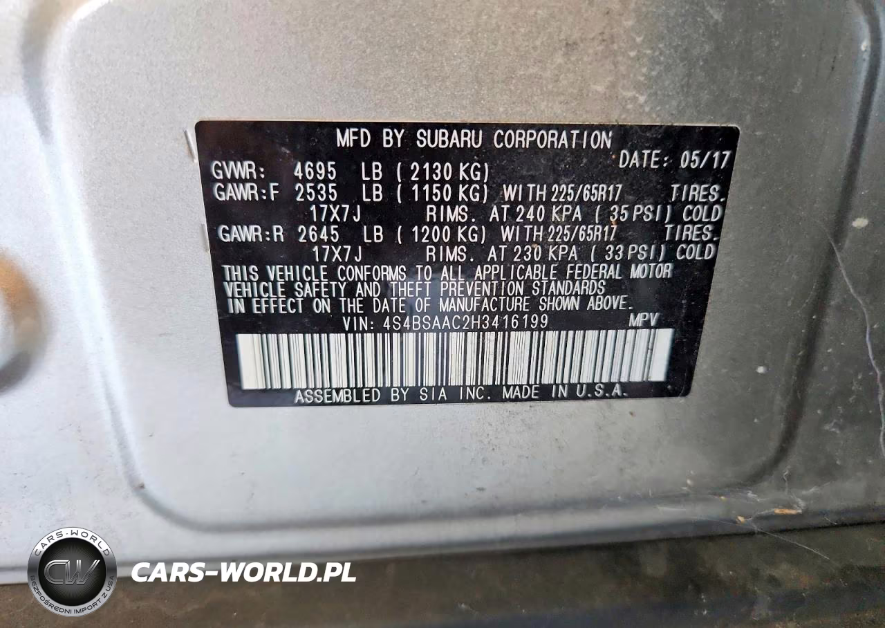 2017 Subaru Outback 2.5I VIN:4S4BSAAC2H3416199 - 13